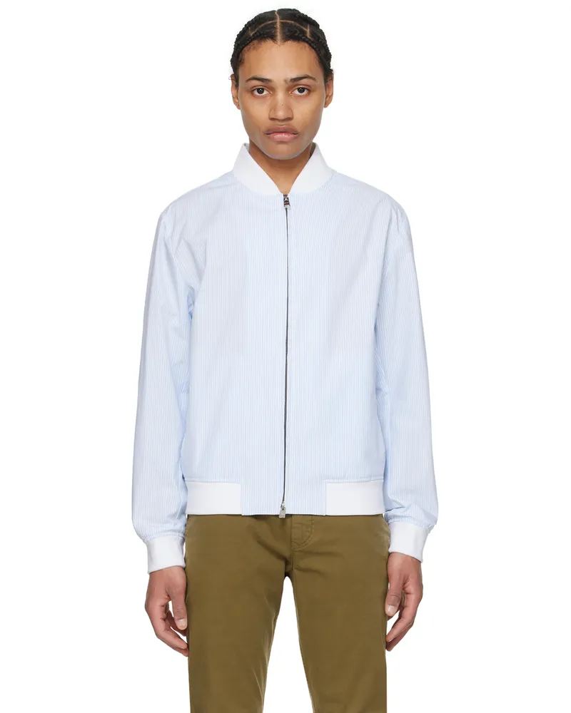 HUGO BOSS White & Blue Slim-Fit Bomber Jacket 450-light