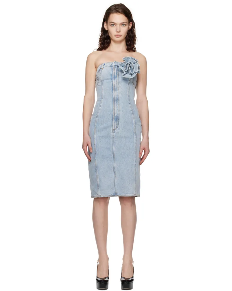 Area Blue Flower Corsage Strapless Denim Midi Dress Super
