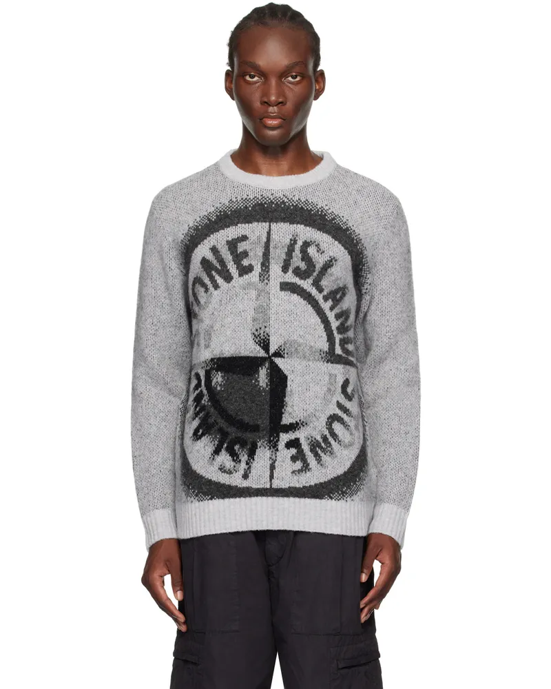Stone Island Gray Jacquard Logo Sweater V0060