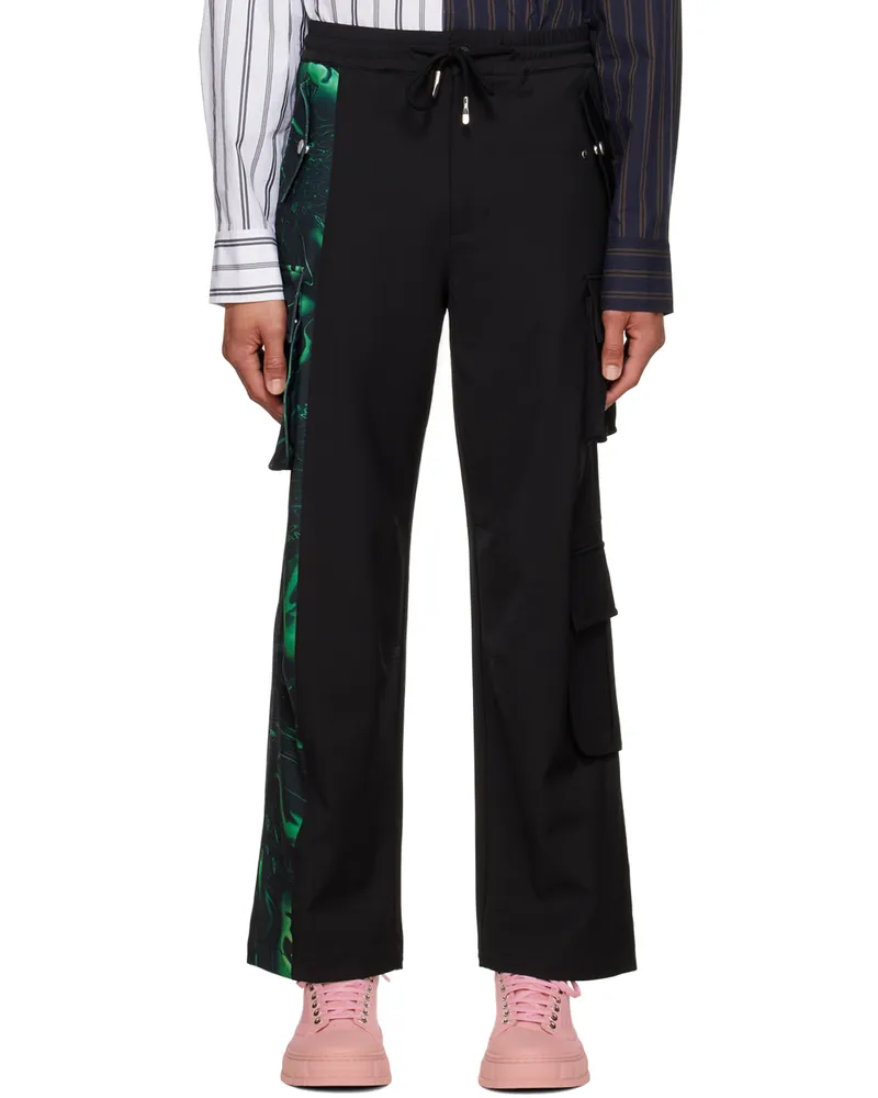 Feng Chen Wang Black & Green Lacquerware Cargo Pants Black