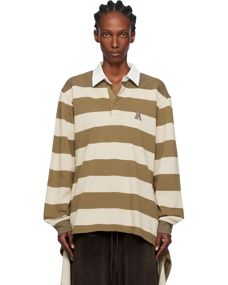 OPEN YY Beige Stripe Trim Rugby Polo Beige