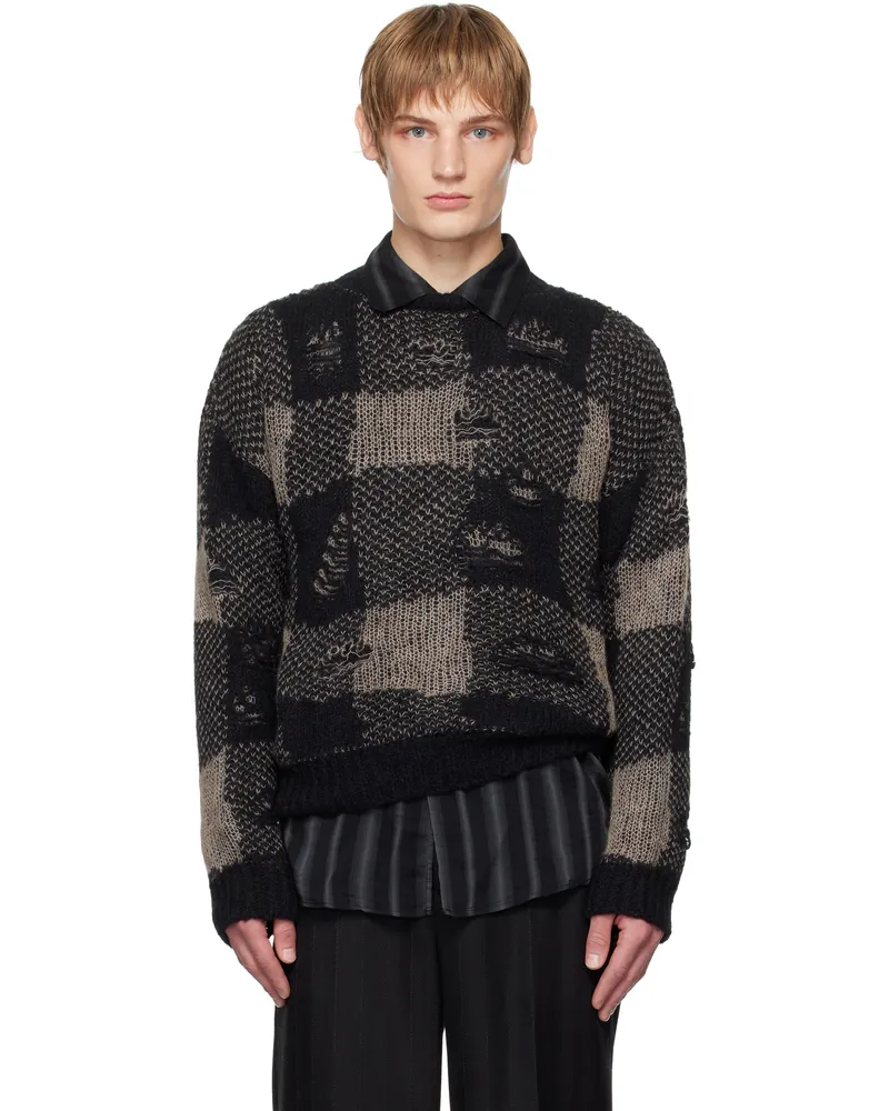 Our Legacy Black & Gray Sonar Roundneck Sweater Black