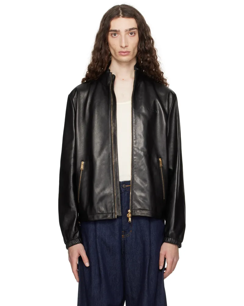 Versace Black Plongé Leather Jacket 1b000-black