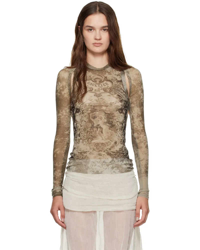 Jean Paul Gaultier Beige 'The Médaillon' Sleeves Top 6965