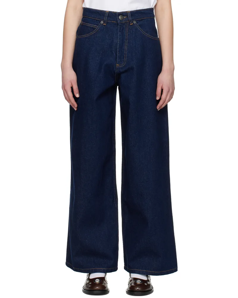 Charles Jeffrey Loverboy Navy Knit Patch Wide Leg Jeans Indigo