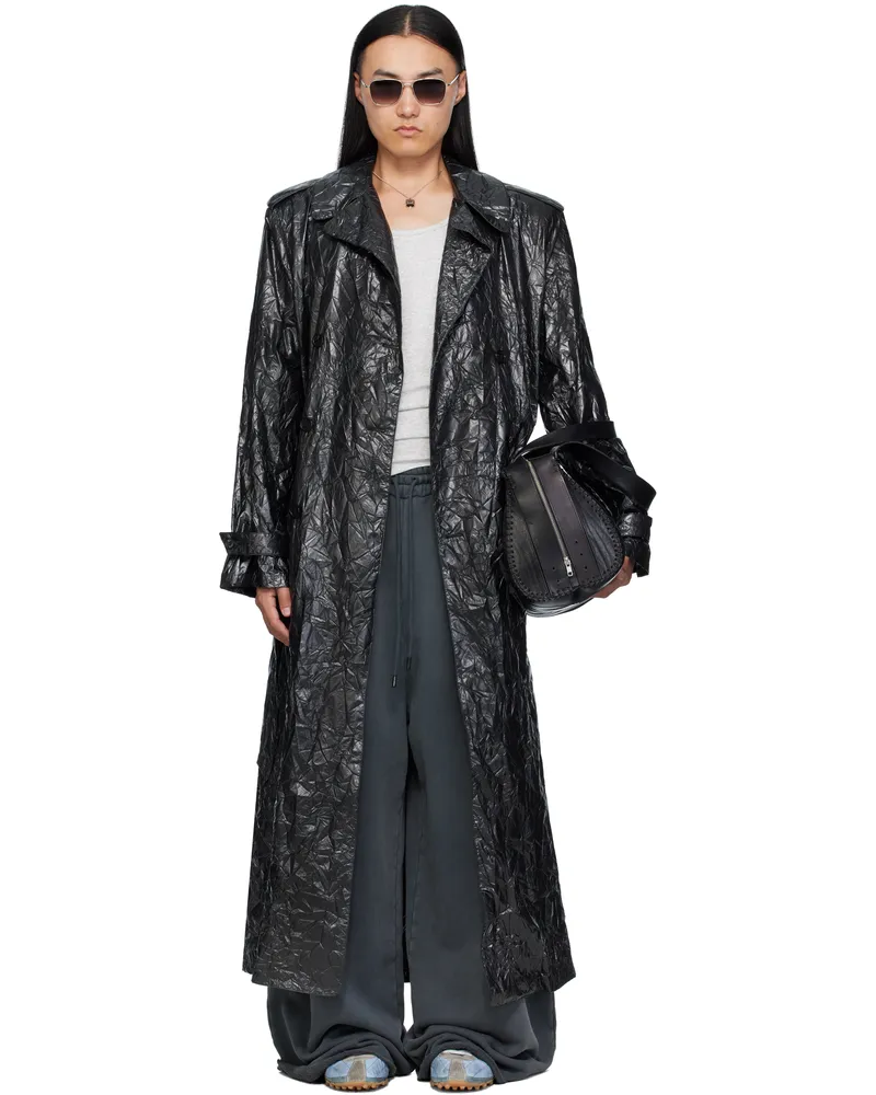 LU'U DAN Black Crumple Trench Coat Black