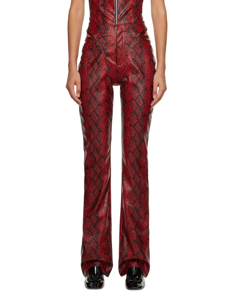 Puppets and Puppets Red and Black Cutout Faux-Leather Trousers Blood
