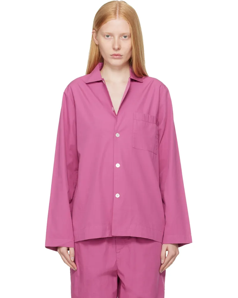 TEKLA Purple Poplin Long-Sleeved Pyjama Shirt Lingonberry