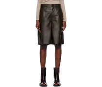 Brown Wide Faux-Leather Shorts