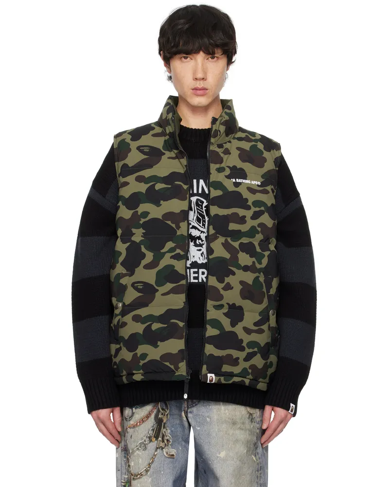 BAPE Khaki 1st Camo Reversible Down Vest Green