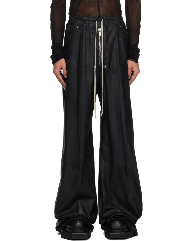 Rick Owens Black Hollywood Wide Bela Leather Trousers 09