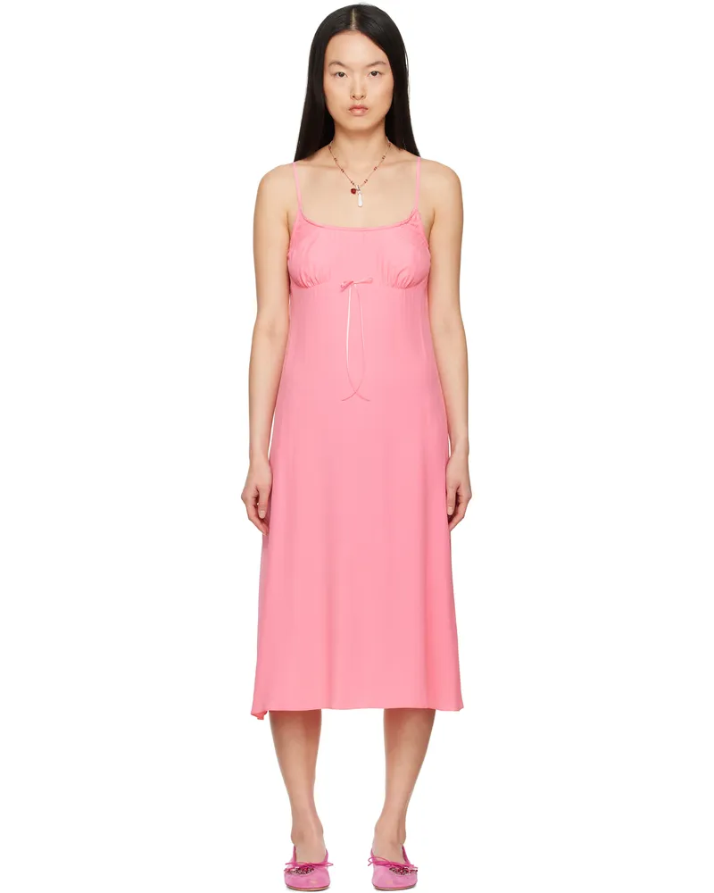 Simone Rocha Pink Negligee Bow Slip Midi Dress Bright