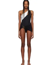 Balmain White & Black Asymmetric One-Piece Swimsuit White