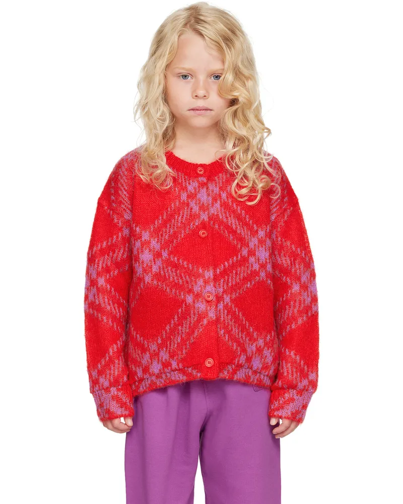 Burberry Kids Red Check Cardigan Warm