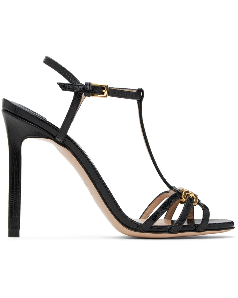 Tom Ford Black Stamped Lizard Heeled Sandals 1n001