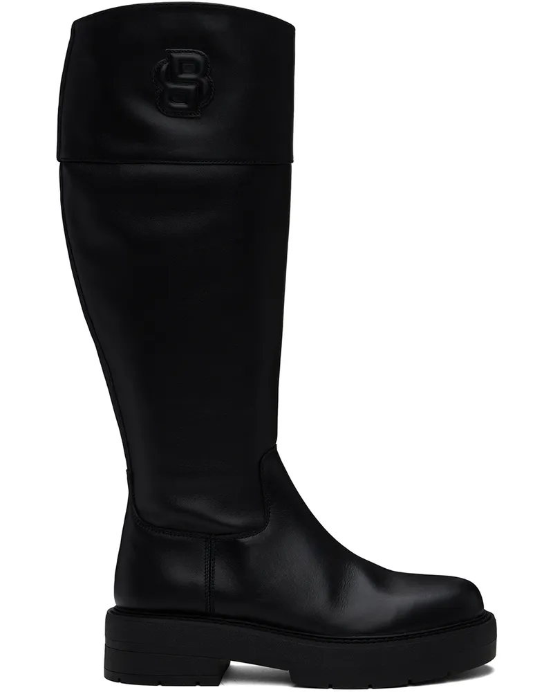 HUGO BOSS Black Leather Padded Double Monogram Tall Boots 005