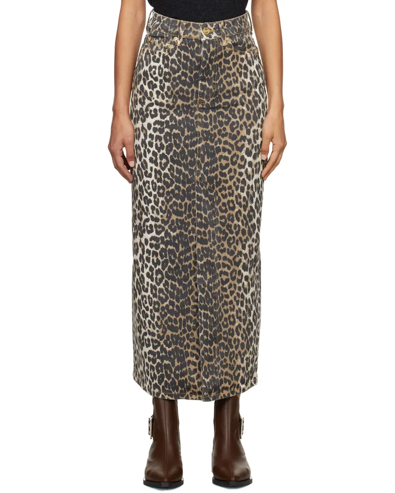 Ganni Black & Brown Slit Denim Maxi Skirt 943