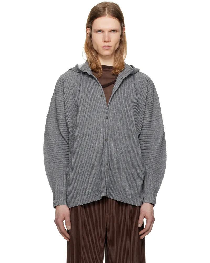 Issey Miyake Gray Heather Pleats Hoodie 12-gray