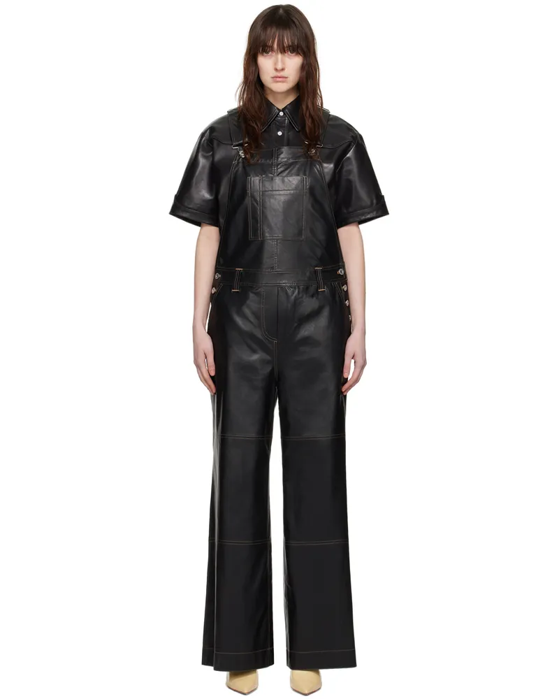 STAND Black Vanna Faux-Leather Overalls Black