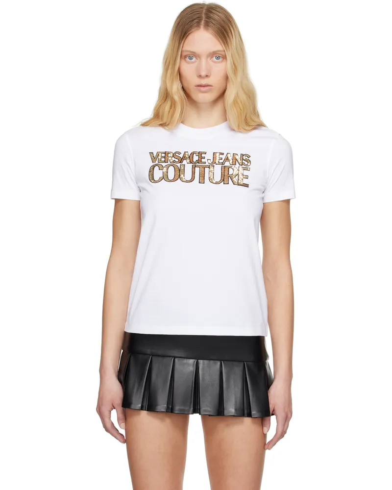 Versace Jeans White Sequinned Logo T-shirt Eg03