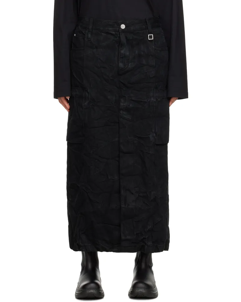 Wooyoungmi Black Crinkled Denim Maxi Skirt Black