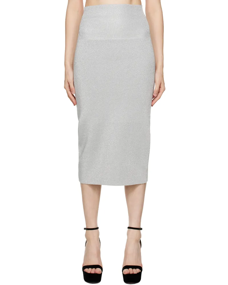 Victoria Beckham Silver Vented Midi Skirt 196