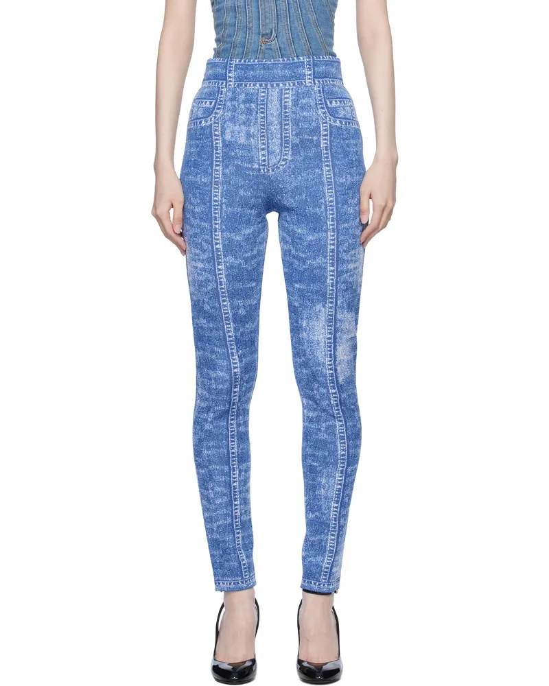 Balmain Blue Denim Effect Knit Leggings 6ff