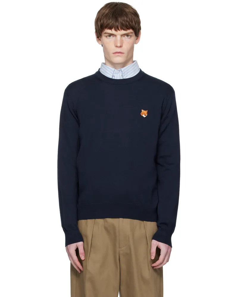 Kitsuné Navy Bold Fox Head Patch Regular Sweater 0413-classic
