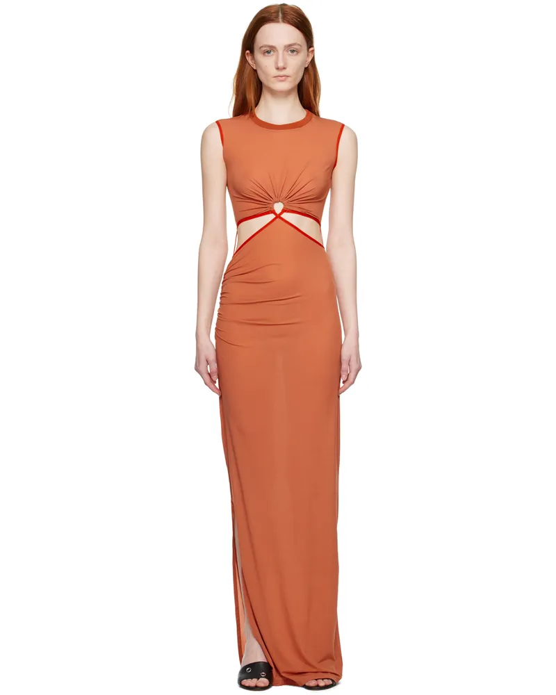 Nensi Dojaka Orange Ruched Maxi Dress Autumn