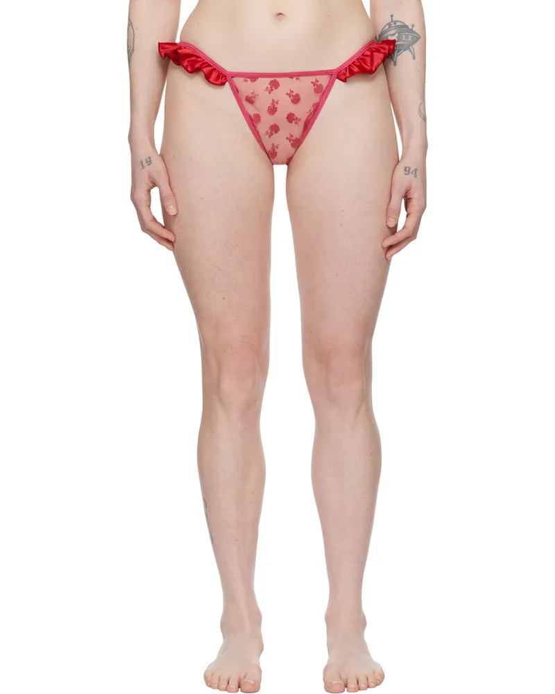 Le Petit Trou Pink & Red Rose Thong Pink