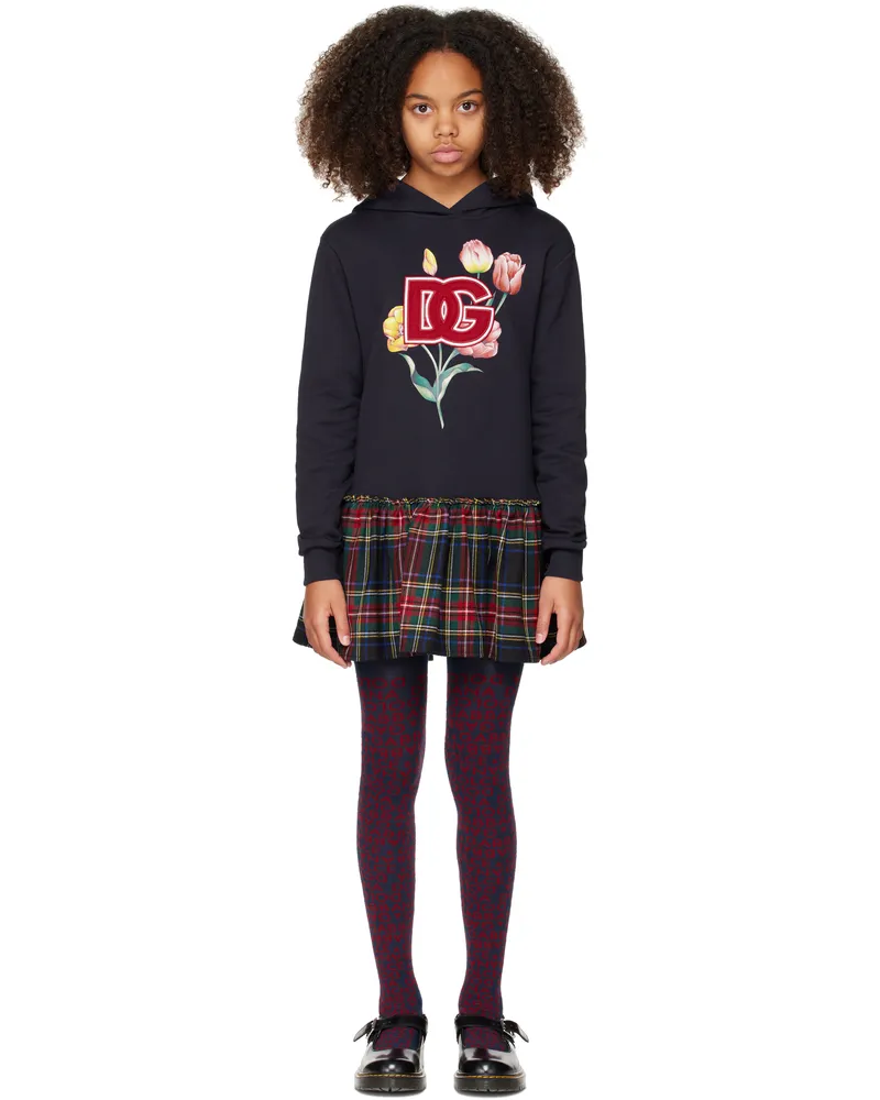 Dolce & Gabbana Kids Navy Hooded Long Sleeve Dress S9000