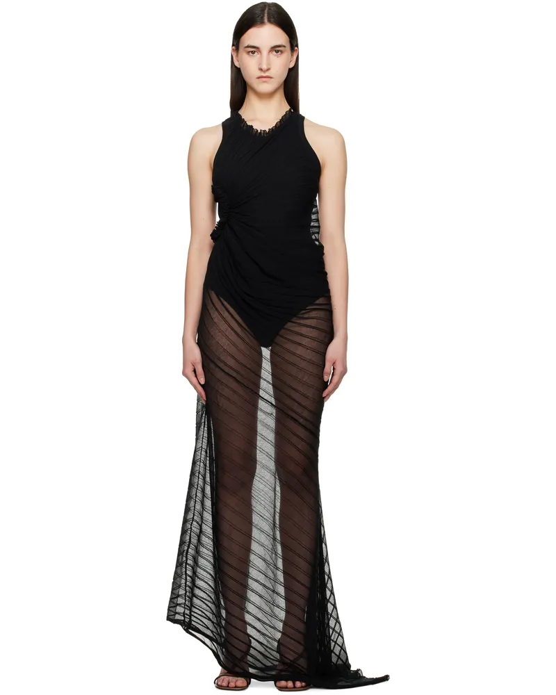 Victoria Beckham Black Sleeveless Gathered Detail Maxi Dress Black