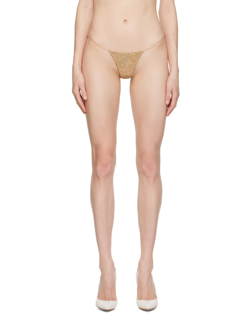 LaQuan Smith Gold Crystal-Cut Thong Gold