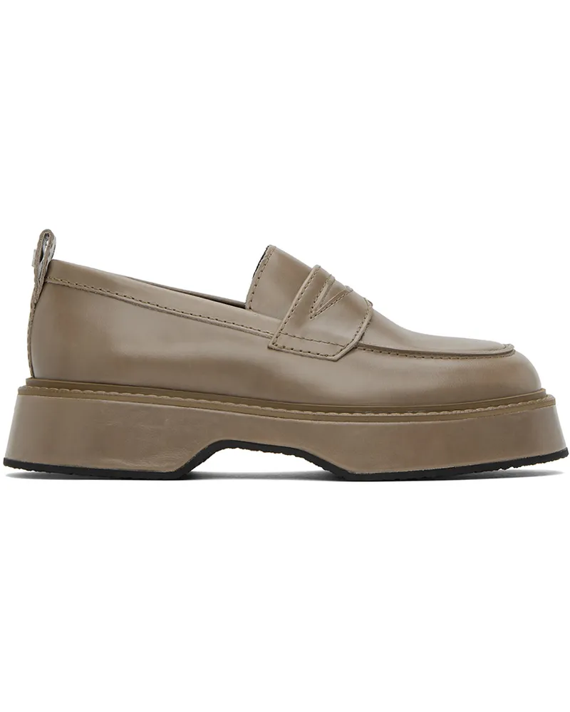 AMI Paris Brown Square Toe Loafers Taupe