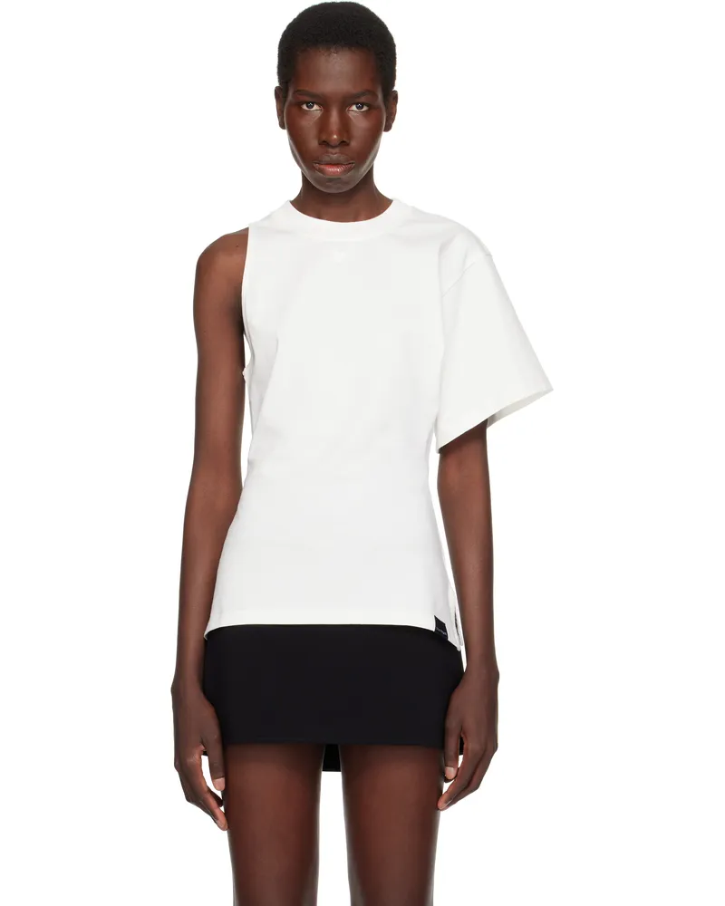 Courrèges White Scuba One-Sleeve T-shirt 0001