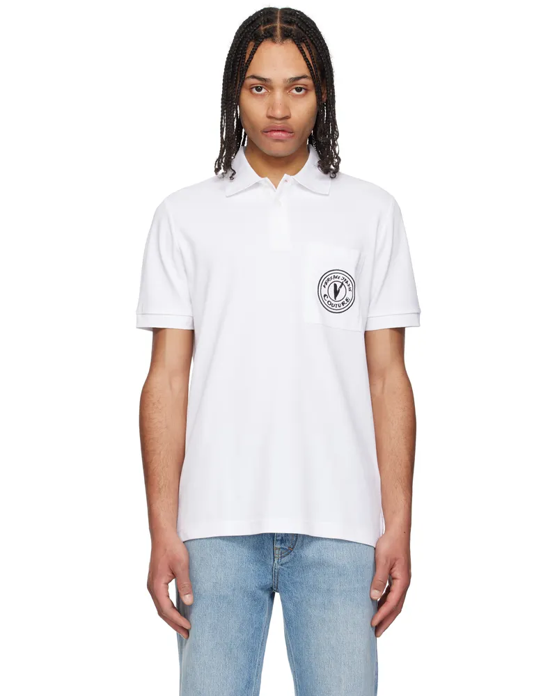 Versace Jeans White Embroidered Logo Polo E003-white