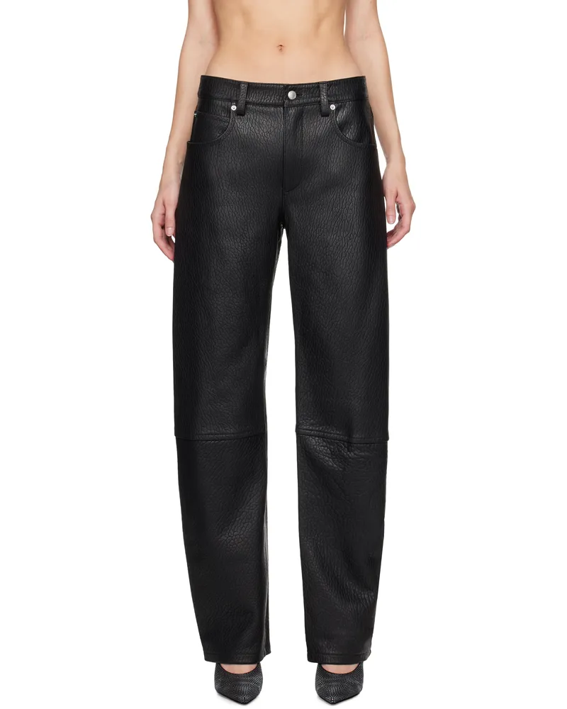 Alexander Wang Black Low-Rise Five-Pocket Lambskin Leather Pants Black