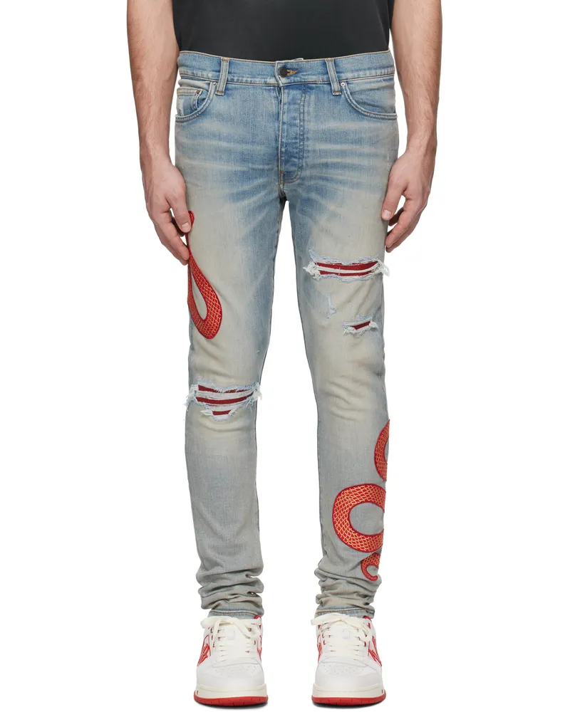 Amiri Blue XO Snake Jeans Antique