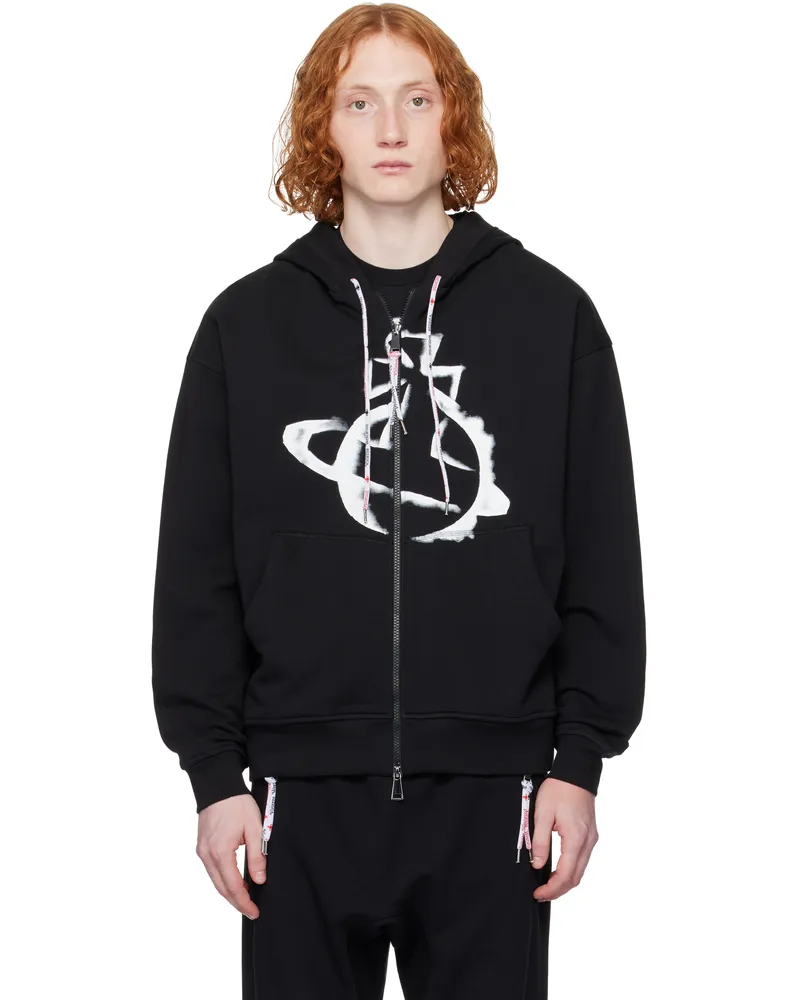 Vivienne Westwood Black Stencil Orb Rugged Zip Hoodie Ss25-n401