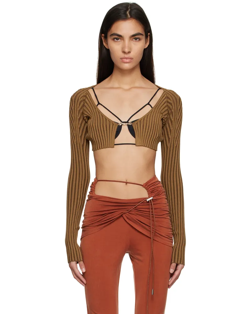 Jacquemus Brown Le Raphia 'La Maille Pralù' Cardigan 850