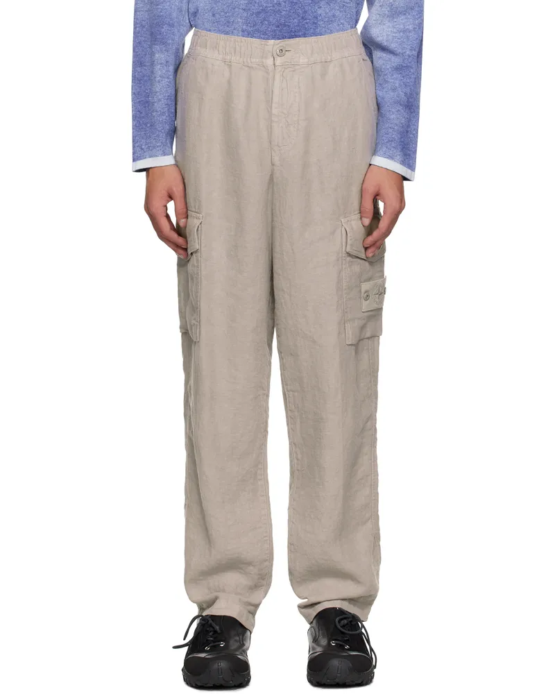 Stone Island Gray Diagonal Linen Cargo Pants V0064