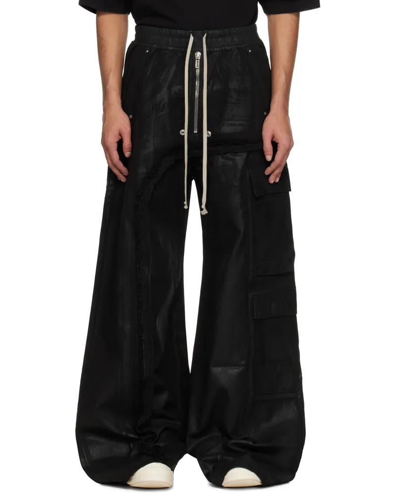 DRKSHDW by Rick Owens Black Hollywood Imbalanced Double Cargo Jumbo Belas Denim Cargo Pants 09
