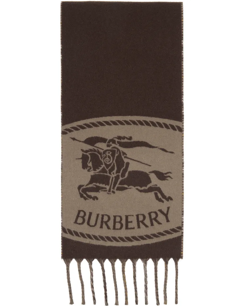 Burberry Brown & Taupe Reversible Knight Stamp Scarf Vole