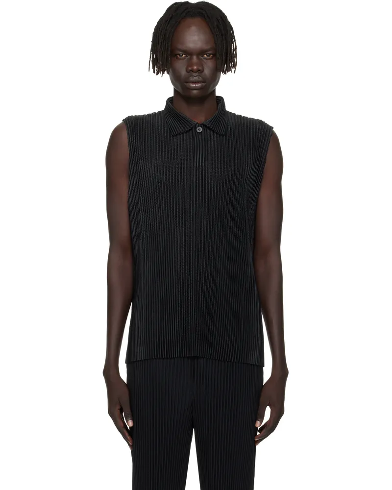 Issey Miyake Black Light Mesh Polo 15-black