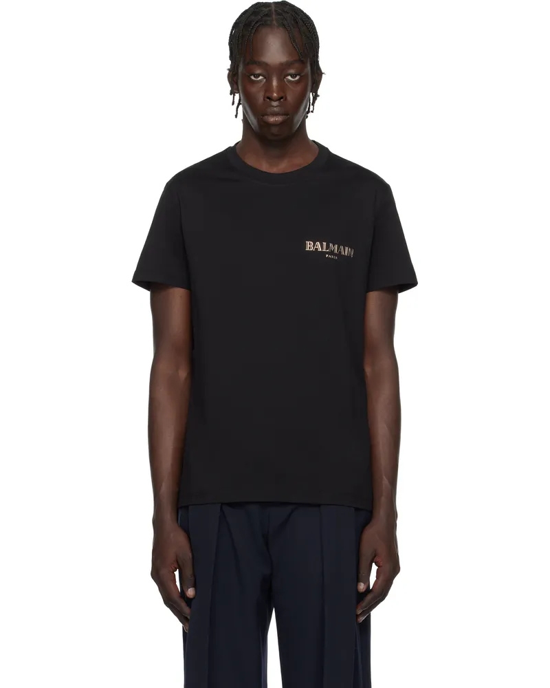 Balmain Black Vintage Gel 'Balmain' Logo T-shirt Ead