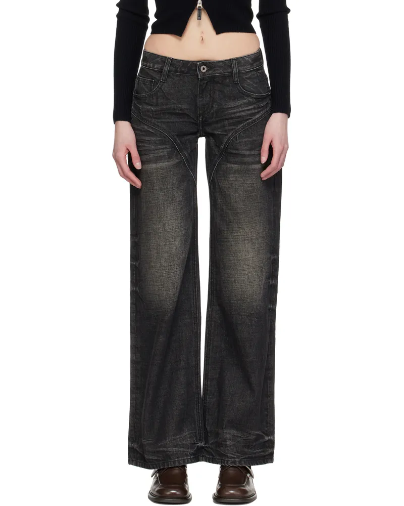 Fax Copy Express Black Dirty Wash Straight Jeans Black