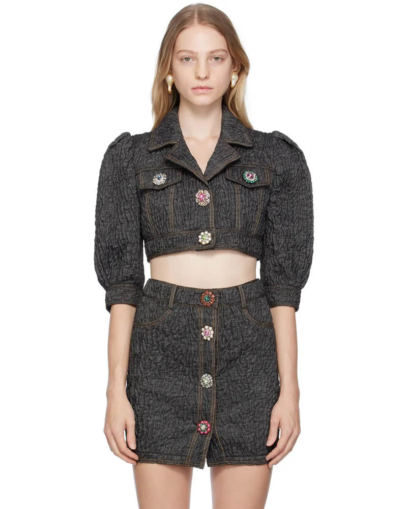 Moschino Black Crystal-Cut Denim Jacket J1555