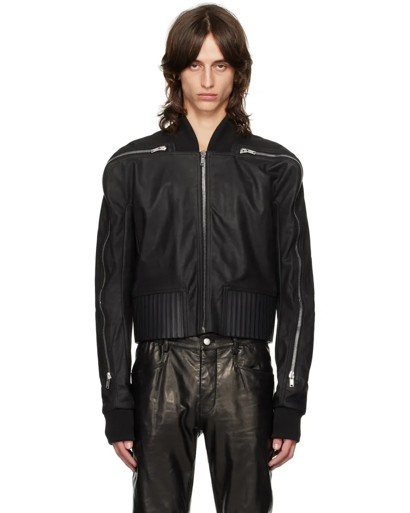 Rick Owens Black Porterville Seb Zip Leather Bomber Jacket 09