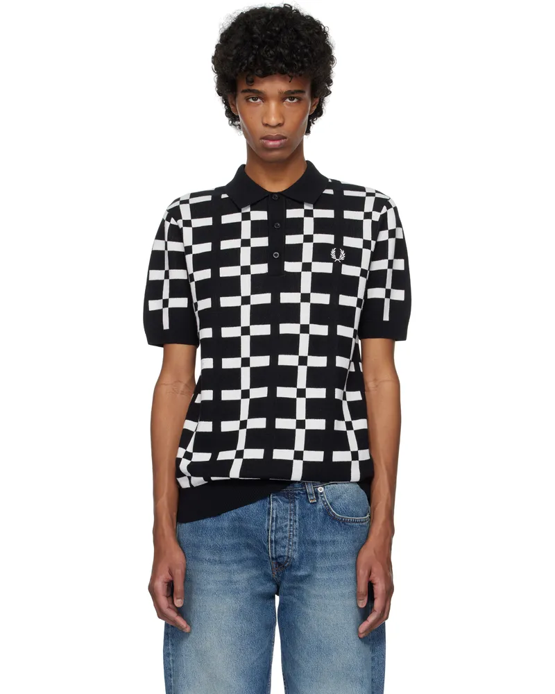 Fred Perry Black & White Geometric Jacquard Knit Polo 102