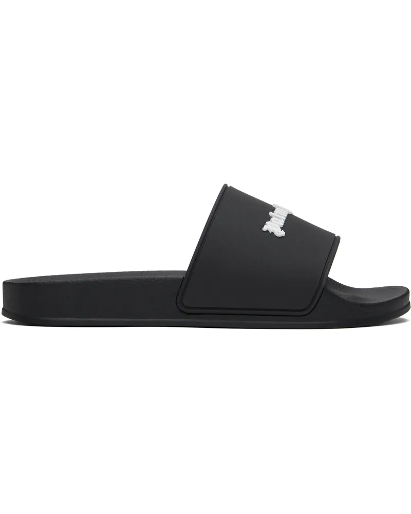 Palm Angels Black Logo Pool Slides Black